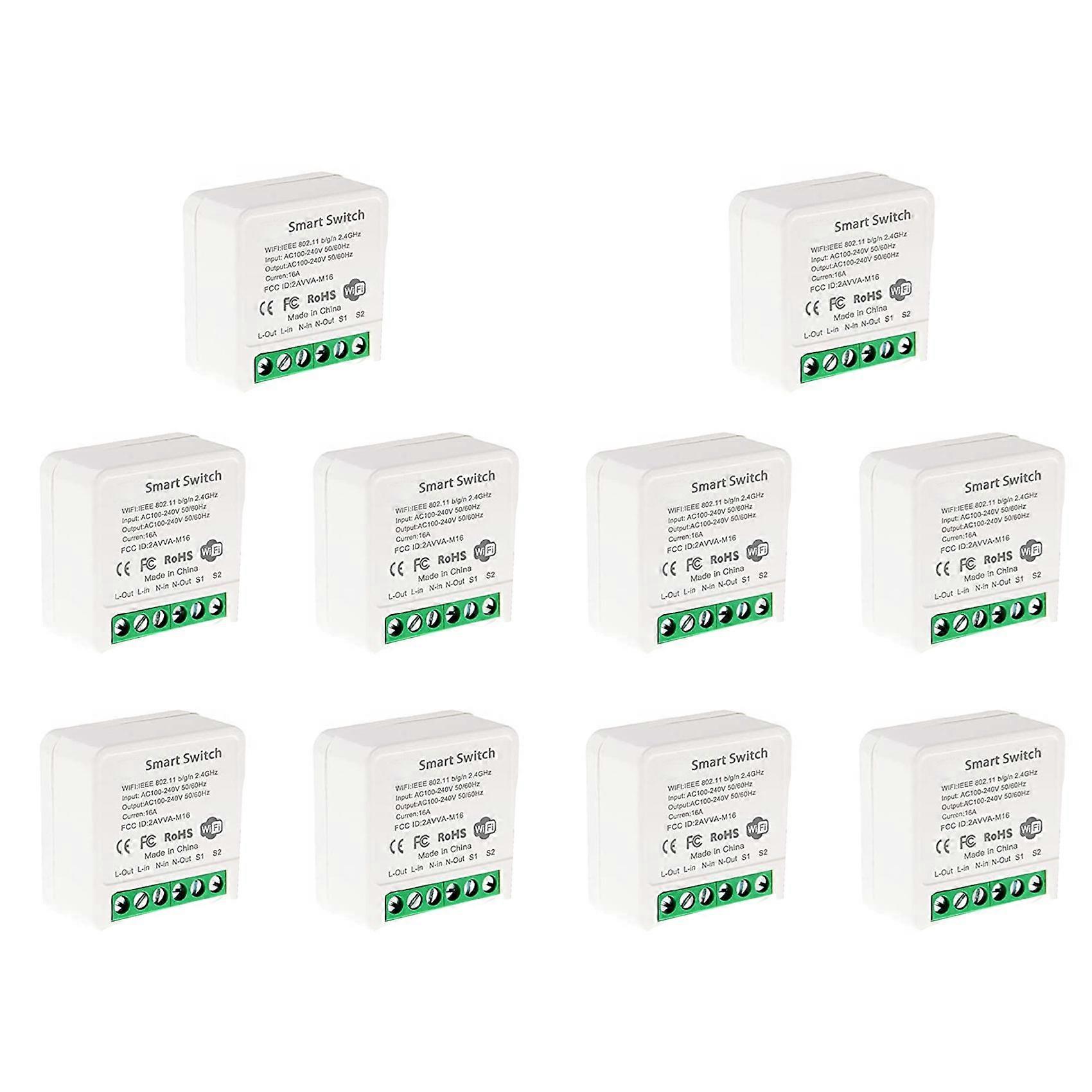 10X Mini Smart WiFi Relay Switch, DIY Timer Light Switch Module Smart Life/Tuya Application, Wireless Remote Control