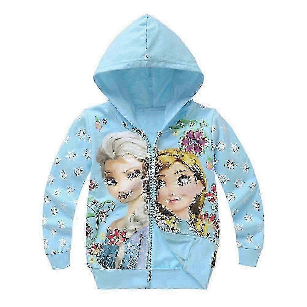 Kids Girls Elsa Print Sleeve Hoodies Et Casual Zipper Hooded Sweatshirt Coat