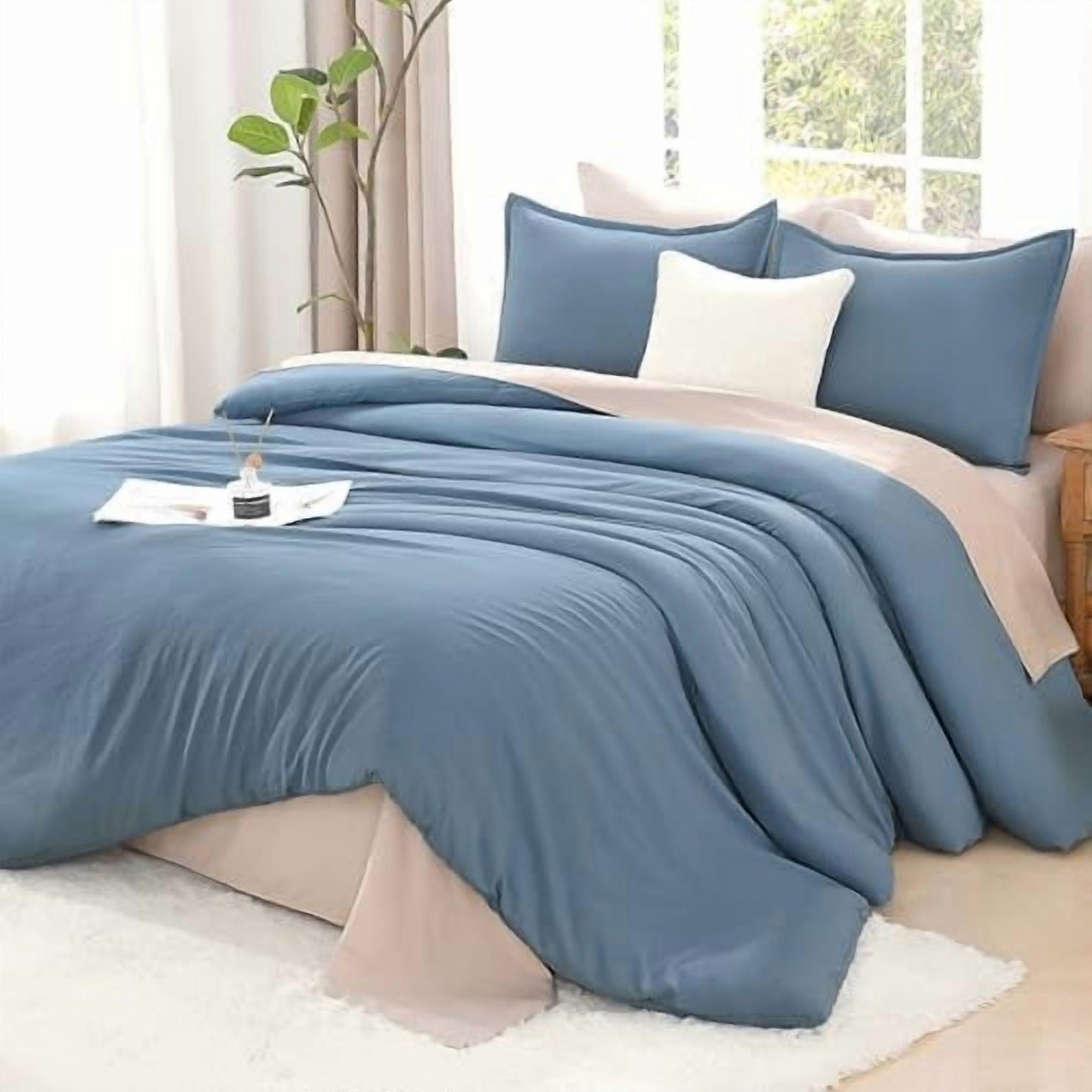 Comforter Set, Lightweight Solid Bedding Comforter Set, Fluffy Down Alternative Bed Set, Dark Grayish Blue, Full