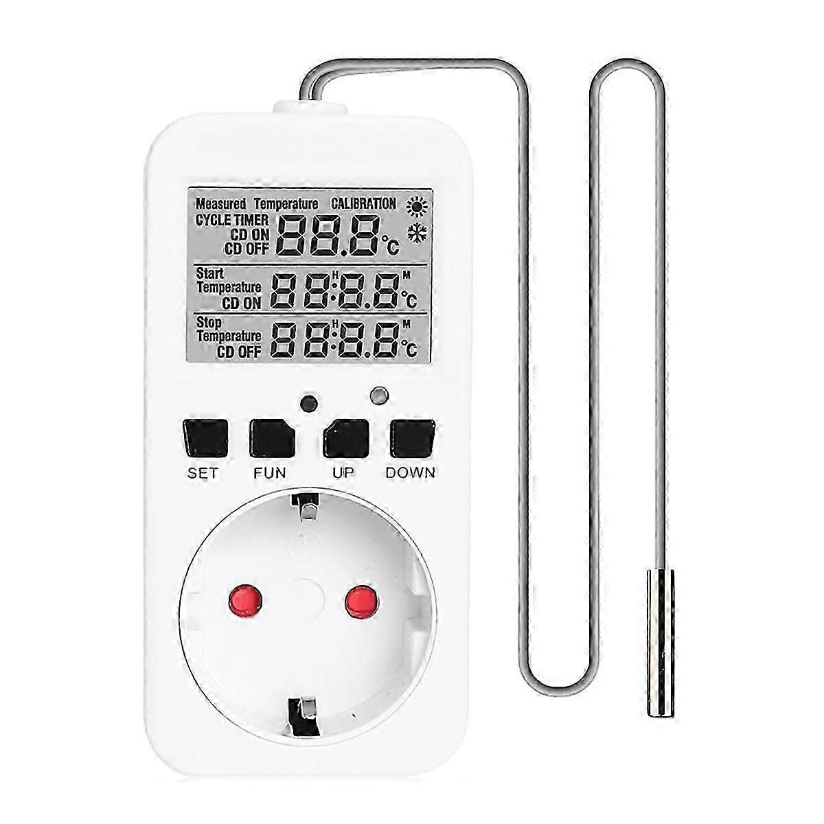 Digital Temperature Controller Sockets,16A Heating Cooling Thermostat Socket with Sensor for Greenh
