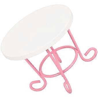 Mesa em miniatura para casa de bonecas, móvel decorativo em madeira rosa e metal.