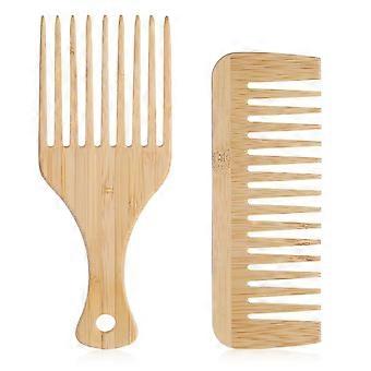 2 PCS Wooden Hair Pick Bamboo Hair Comb Pick for Beard Wide Tooth Comb Beard-Pick No Handl