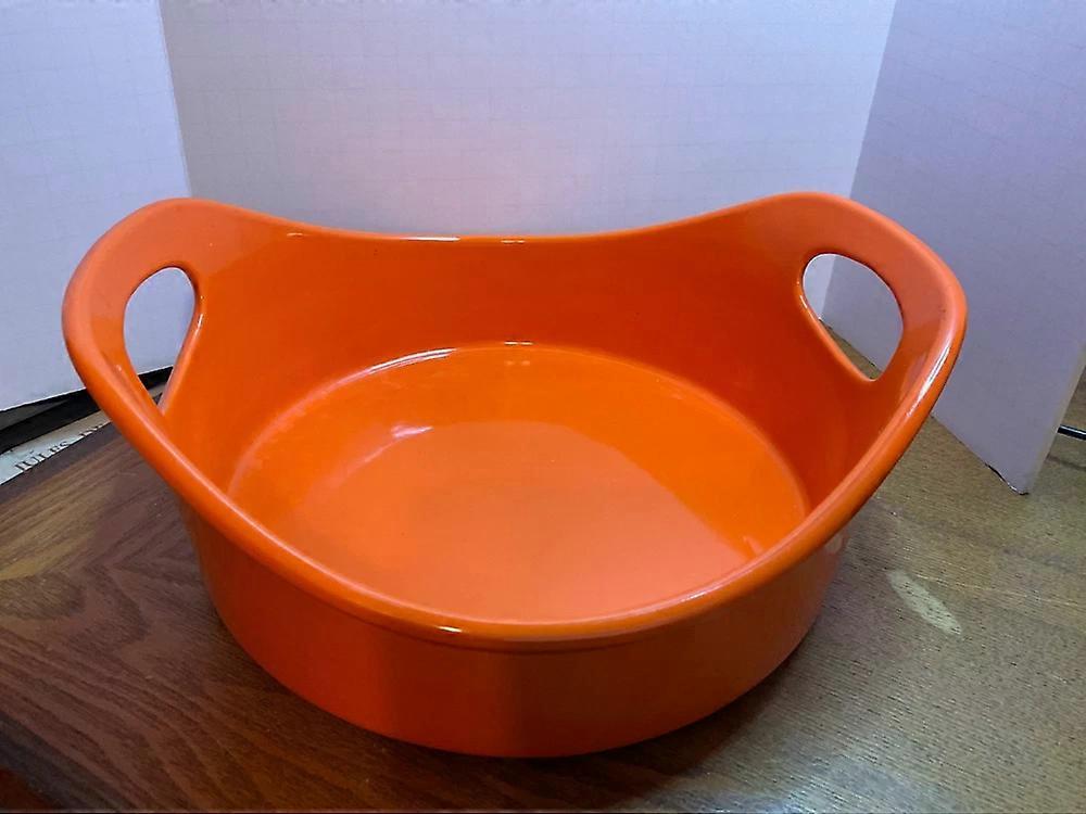 Two Quart Orange Stoneware Casserole Dish with Handles