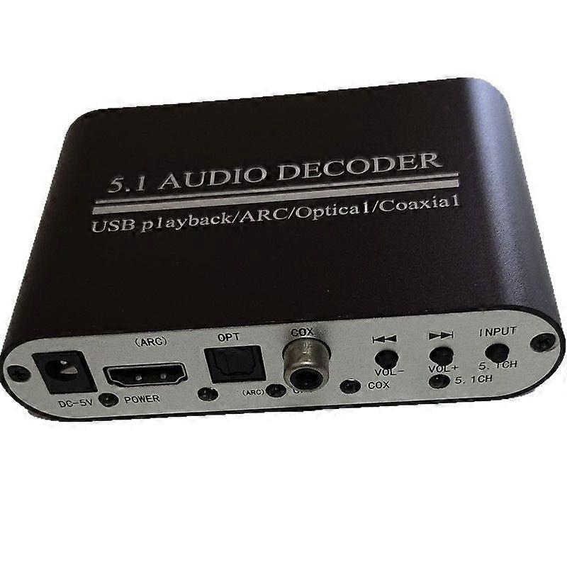 Compatible with5.1 Audio Decoder with Bluetooth, USB ARC Optical/Coaxial Converter - Black with Power Cable