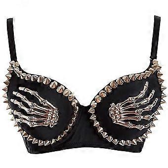 Plus Size Metal Skeleton Studded B Cup Underwire Bralette Push Up Bra Top 32B - 40B Punk Bras For Women