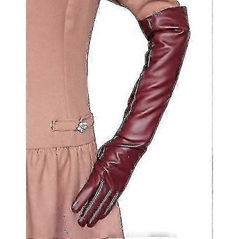 Long Leather Gloves Female Simulation Gloves Silky Lining Long Over Elbow Elegant Mitten 50cm 26-27