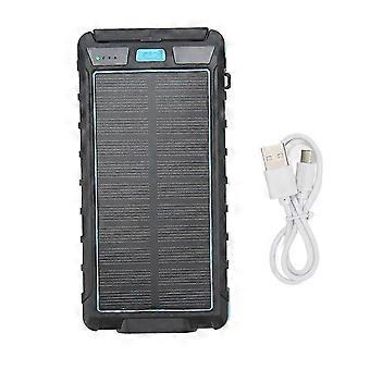 Portable Solar Power Bank - 20000mAh, Black/Blue, with Compass and LED Flashlight