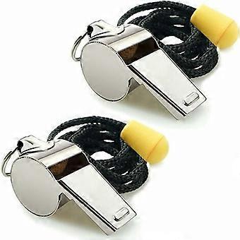 2-Pack Stainless Steel Sports Whistles with Lanyards, Loud and Clear Sound for Coaches, Referees, Officials, Lifeguards