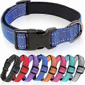 Coleira ajustável para cães pequenos em nylon refletivo respirável macio (L, azul royal)