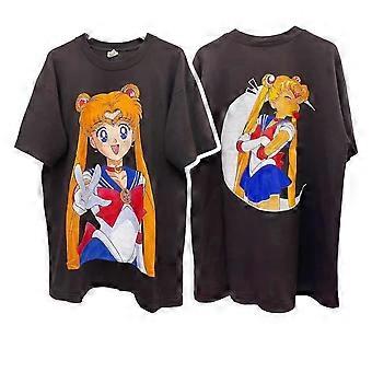 Camiseta preta estilo retrô do anime Sailor Moon dos anos 90 N1368