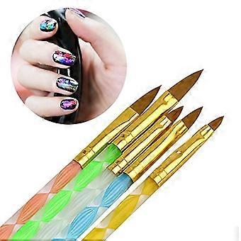 5Pcs Professional Nail Art Brush Set with Cuticle Pusher, Acrylic and UV Gel Painting Tools
