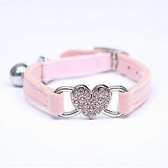 Rose-Velvet cat collar with heart pendant with crystals and bell, 28-30 cm 26-27