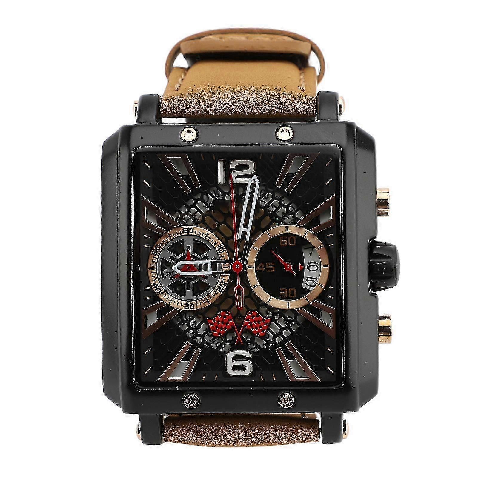 Analog Quartz Chronograph Watch Rectangular Dial Waterproof Brown