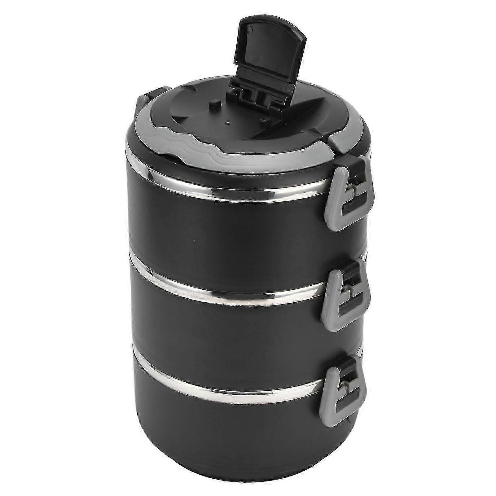 Three-Layer Black Stainless Steel Stackable Lunch Box, Leakproof