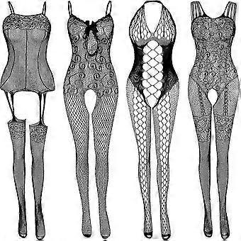 Lace Bodysuit Women Fishnet Lingerie 4 Pack Sexy Babydoll Nightwear