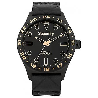 Superdry Luke schwarz japanische Quarz Analog Man Uhr mit SYG127B Cowskin Armband