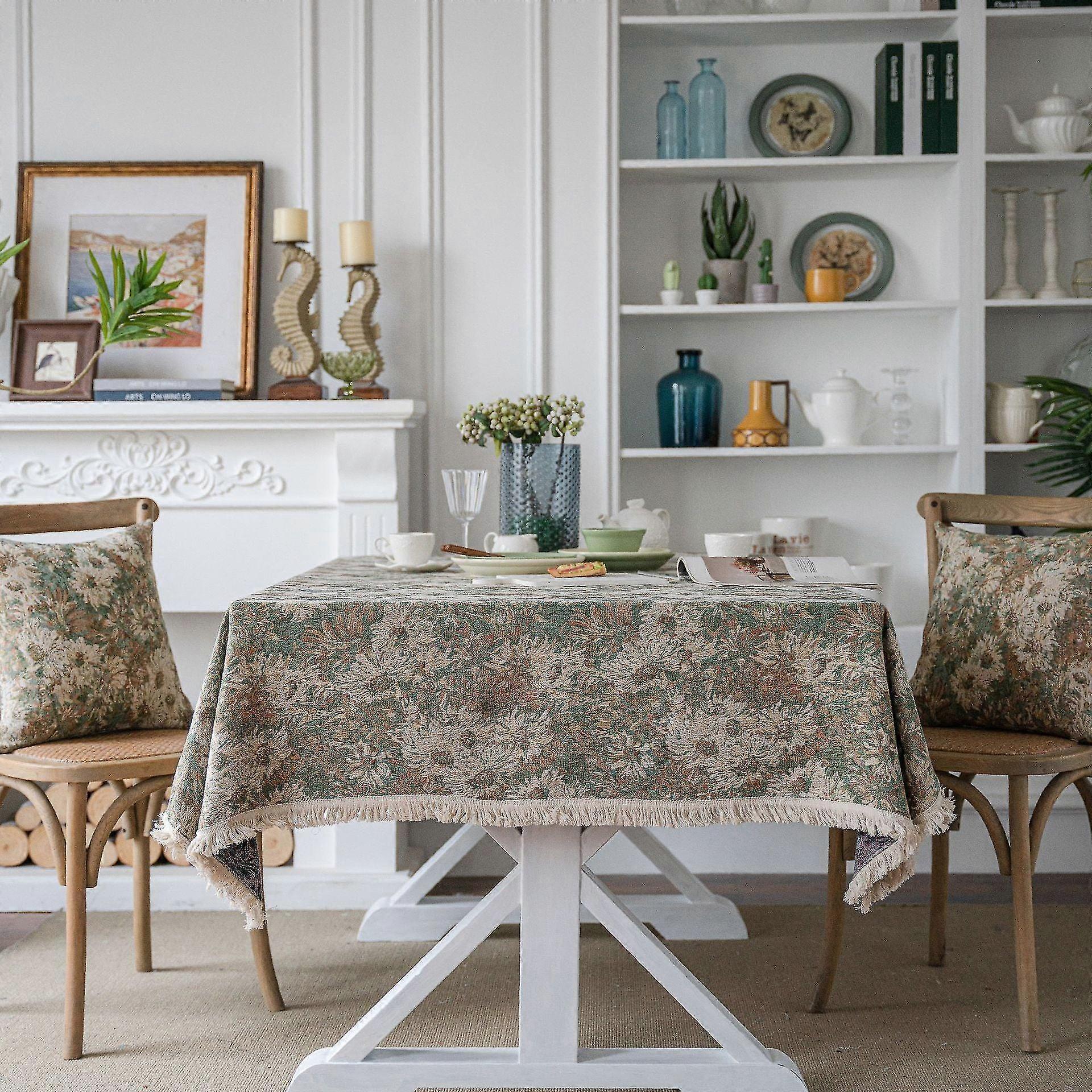 Blue Flower Thick Jacquard Tablecloth