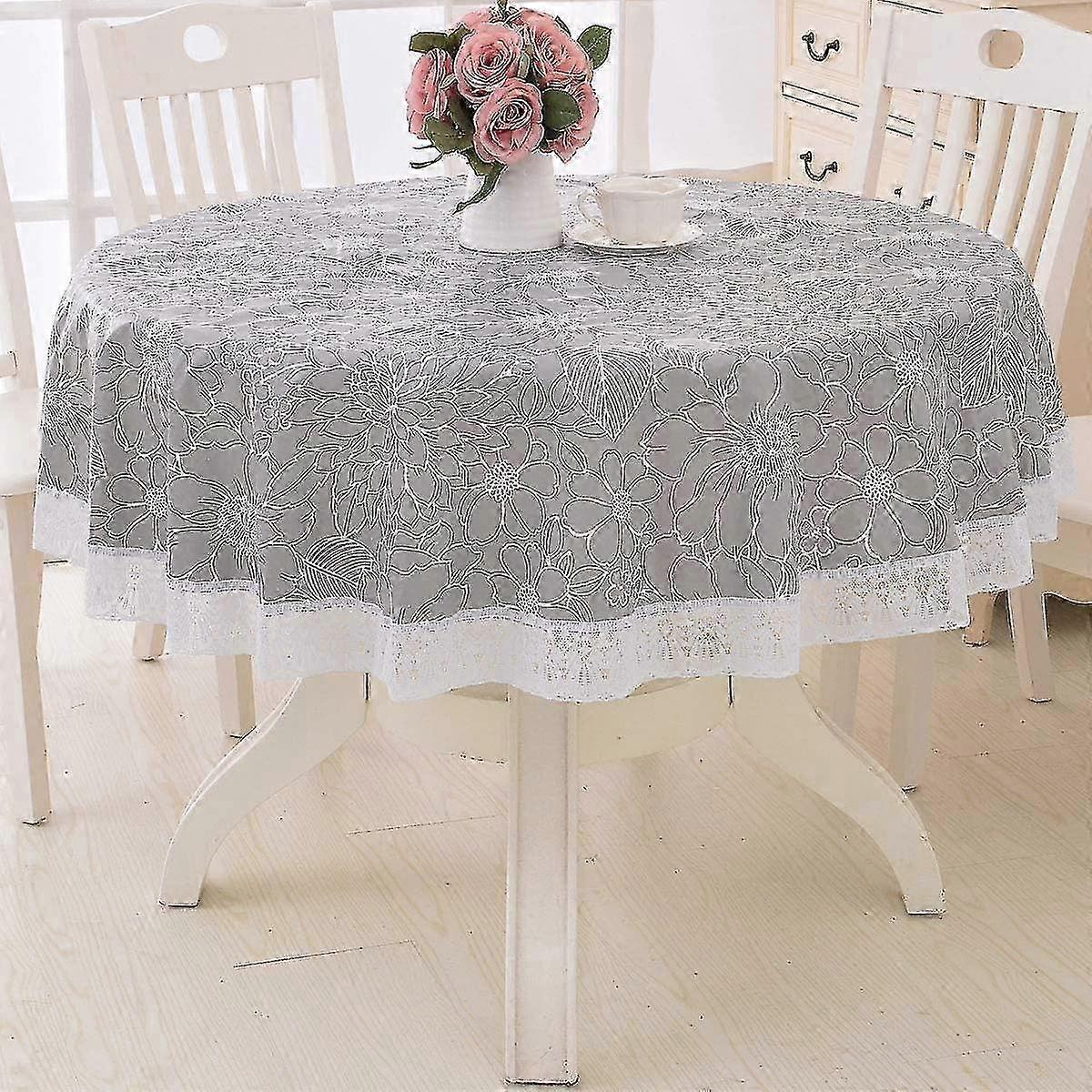Water Resistant Polyester Plaid Round Tablecloth, 152cm Diameter