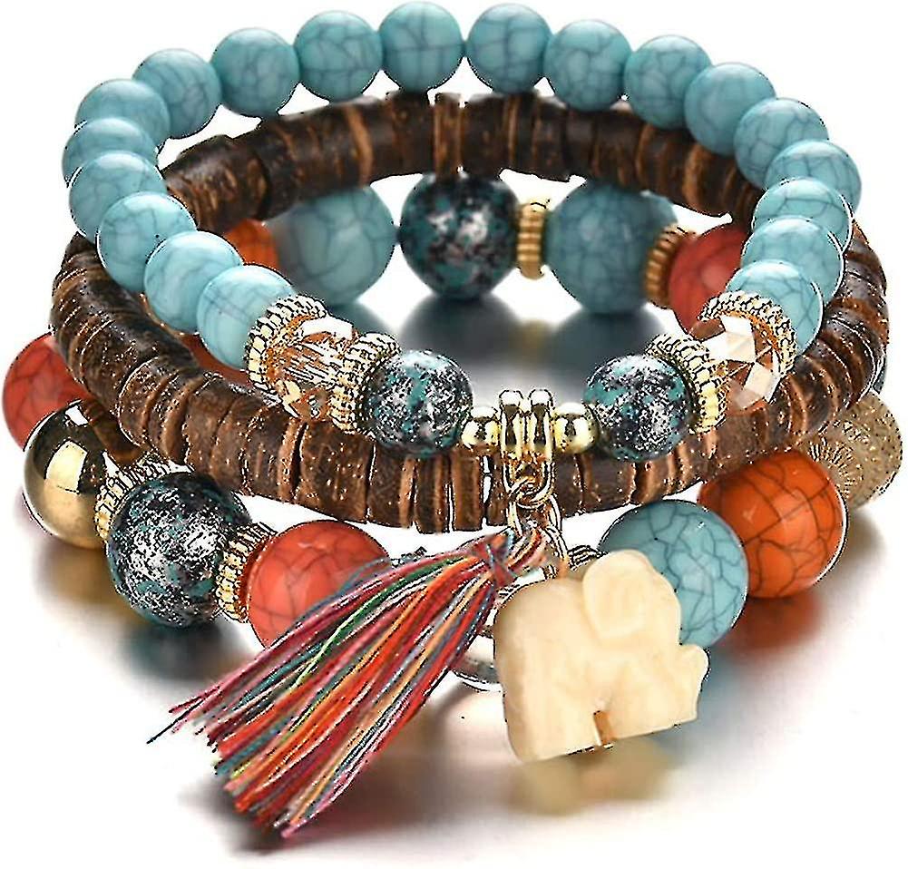 Bohemian Style Simple Elephant Tassels Beads Multilayer Bracelet Women Party Jewellery