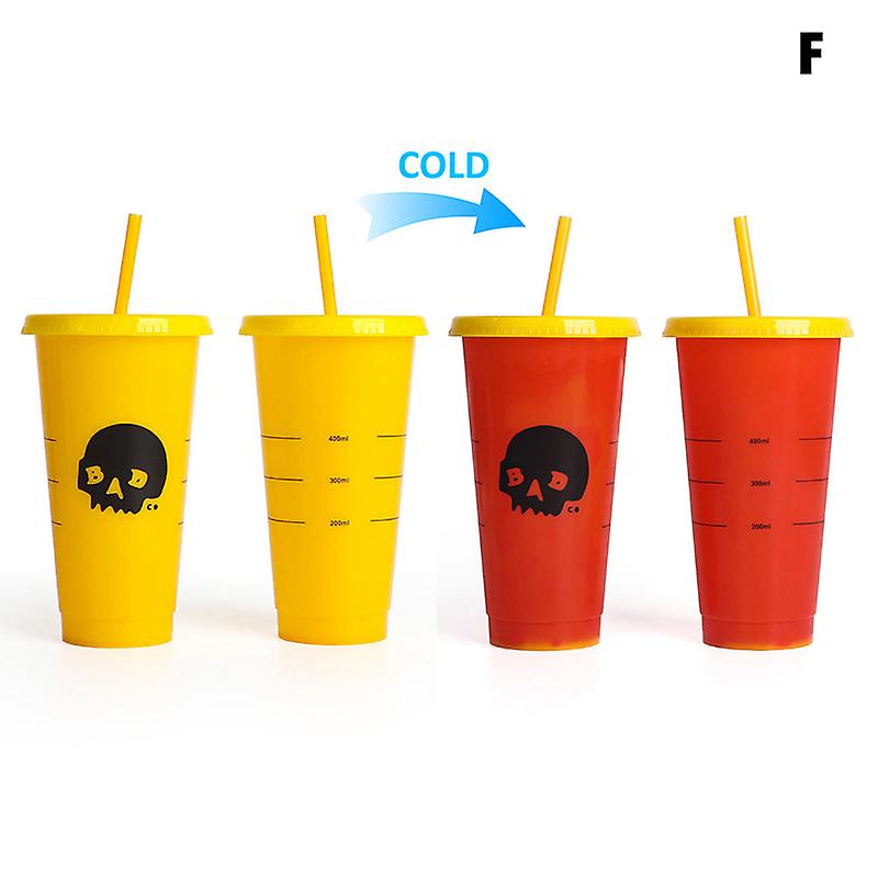 Creative Color Changing Cup With Straws Plastic Reusable Drink Mugs Drinkware