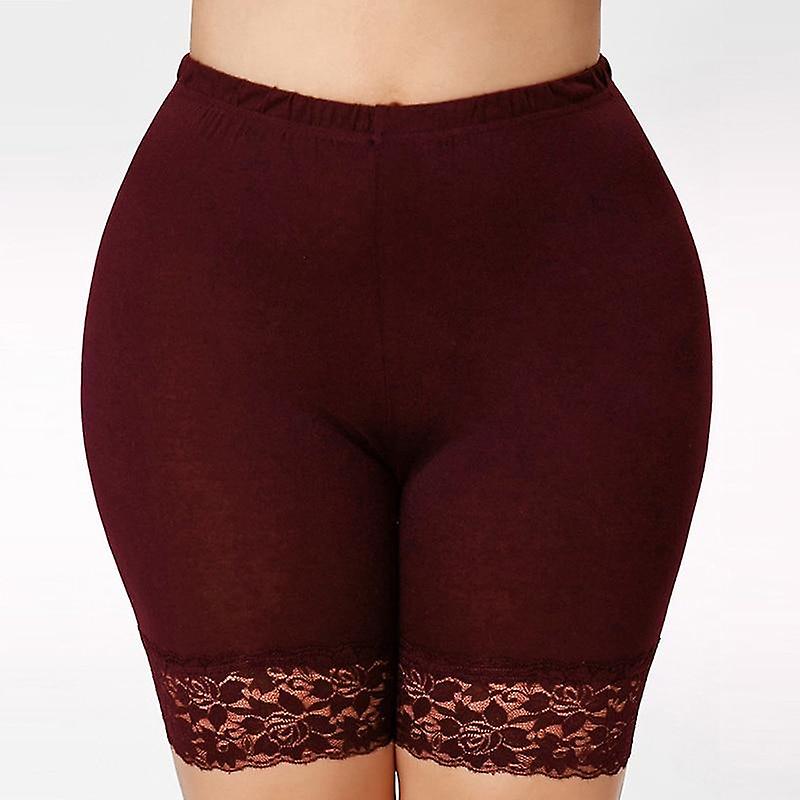 Large size high waist tight lace shorts WineRed