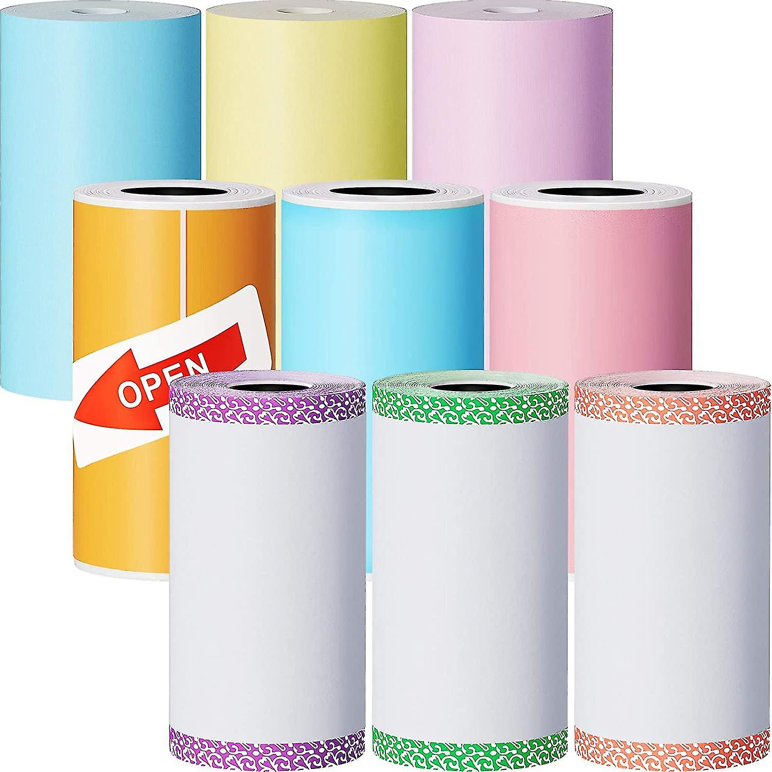 (9, Colorful) Thermal Printer Paper Mini Self Adhesive Printable Sticker Printing Paper Roll Compatible With A6 Series P1 Mini Printer