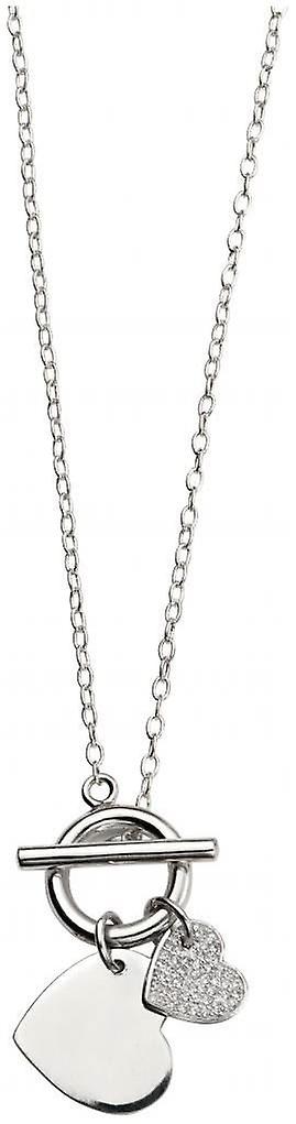 Beginnings Cubic Zirconia Pave Double Heart T Bar Necklace - Silver/Clear