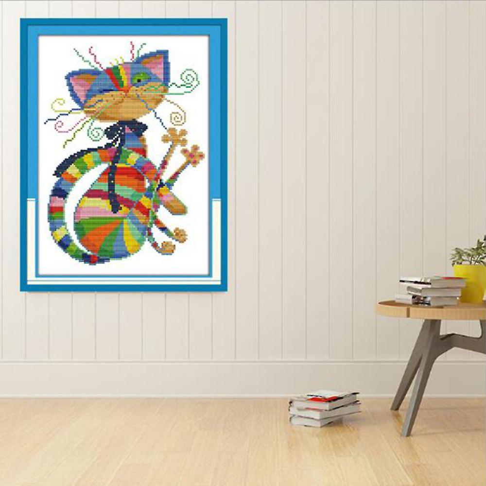 Colorful Cat Needlecaft Cross Stitch Chart Pattern For Beginner 11ct 32x42cm