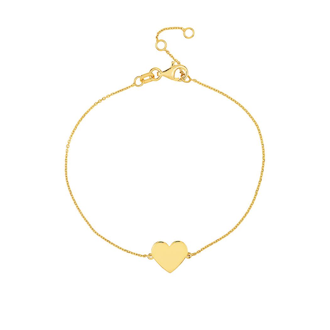 14Kイエローゴールド彫刻可能なミニラブハート調節可能なブレスレット7.25インチリンクブレスレット女性用