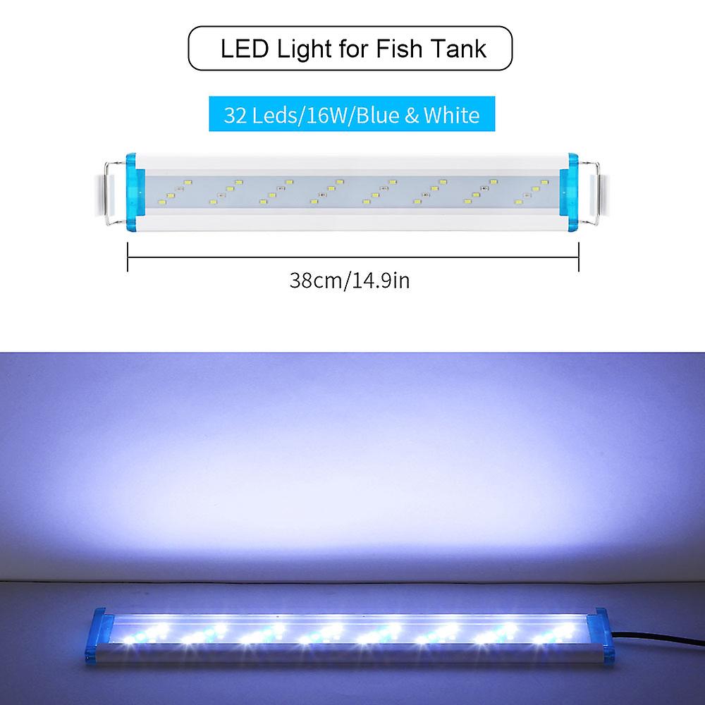 Aquarium Led Light Fish Tank Light Extendable Brackets White Blue Leds