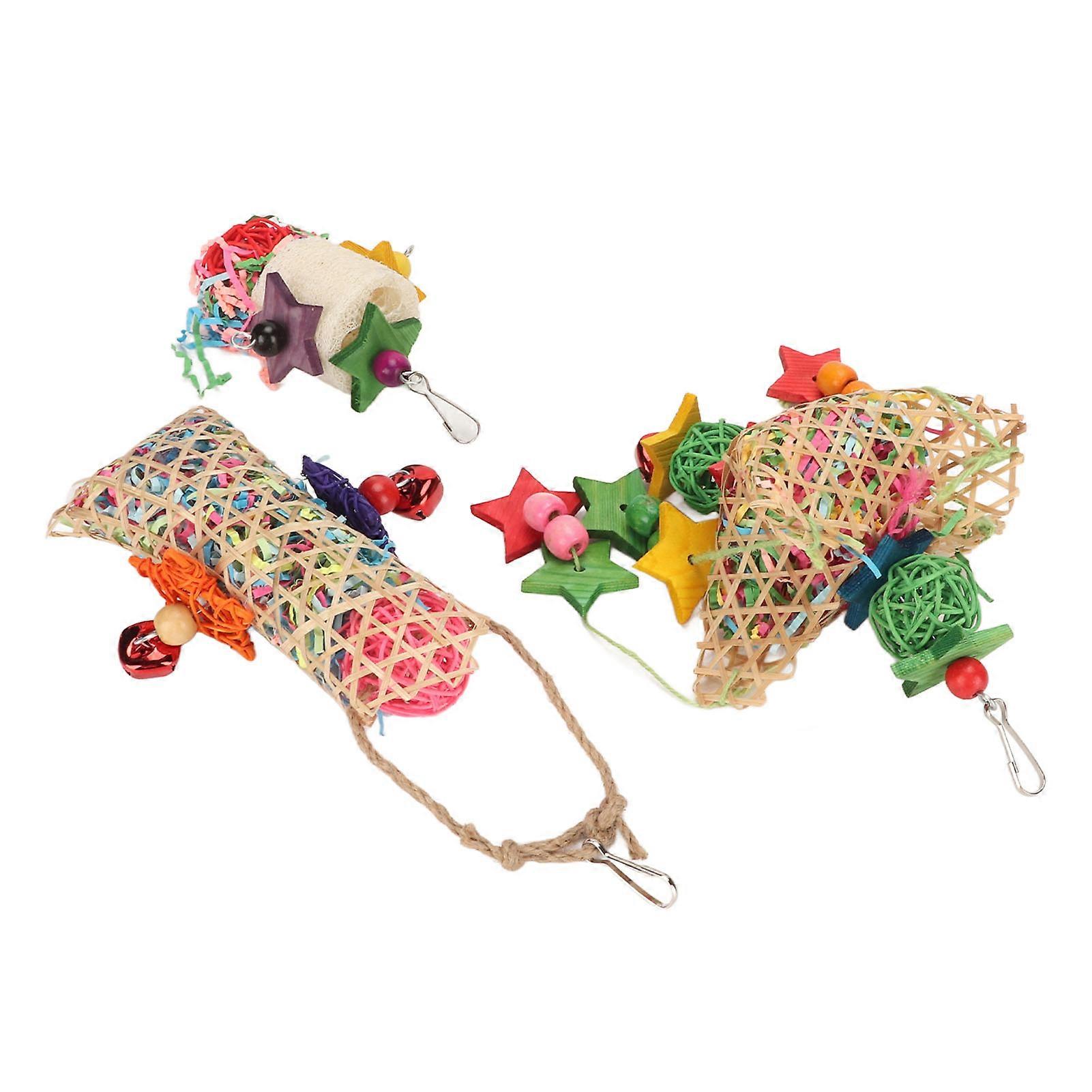 3pcs Parrot Shredding Chew Toy Set with Bamboo Rattan Loofah