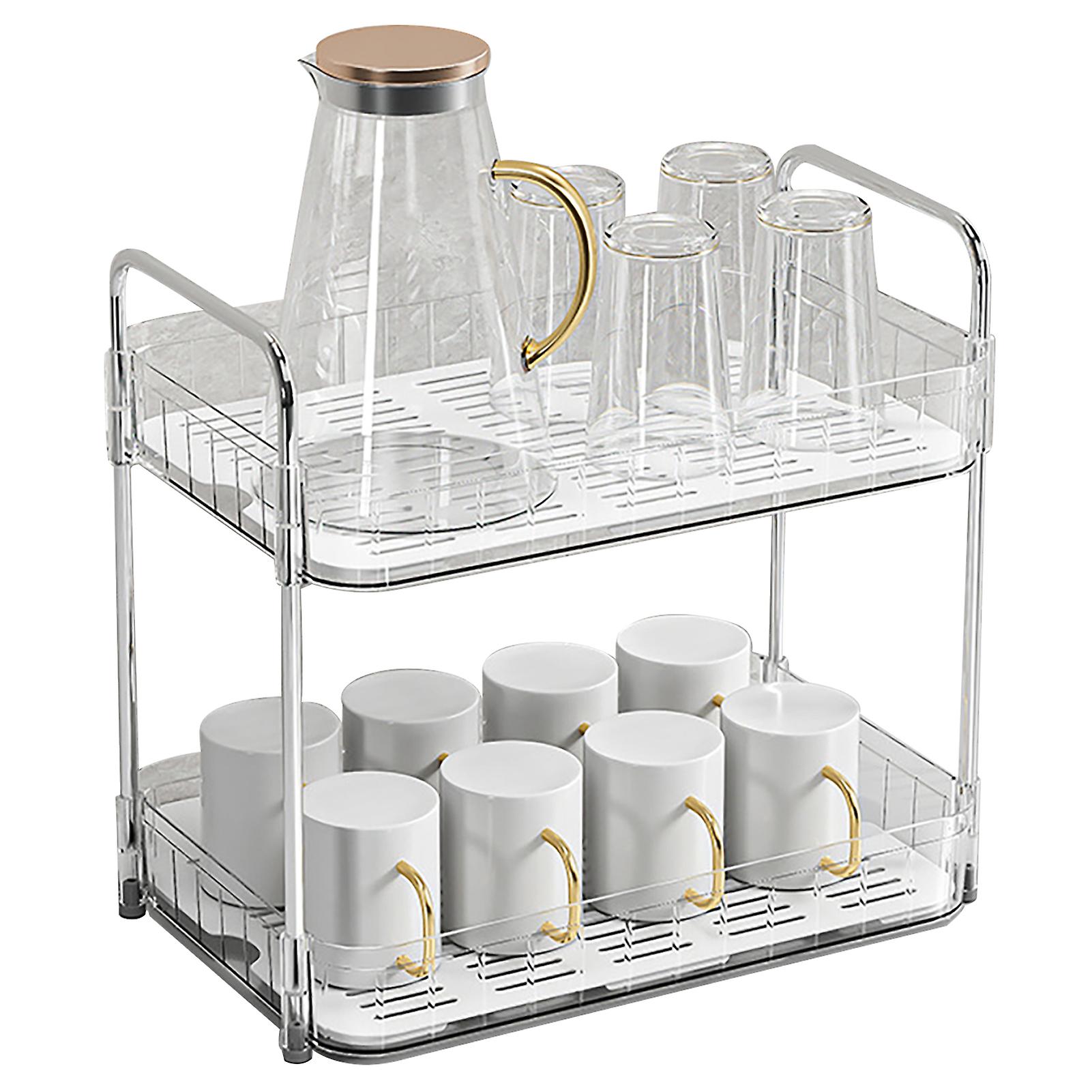 Cup Drying Rack with Drain Tray Countertop Storage Shelf Cup Station Organizer for Home Kitchen Double Layer White 