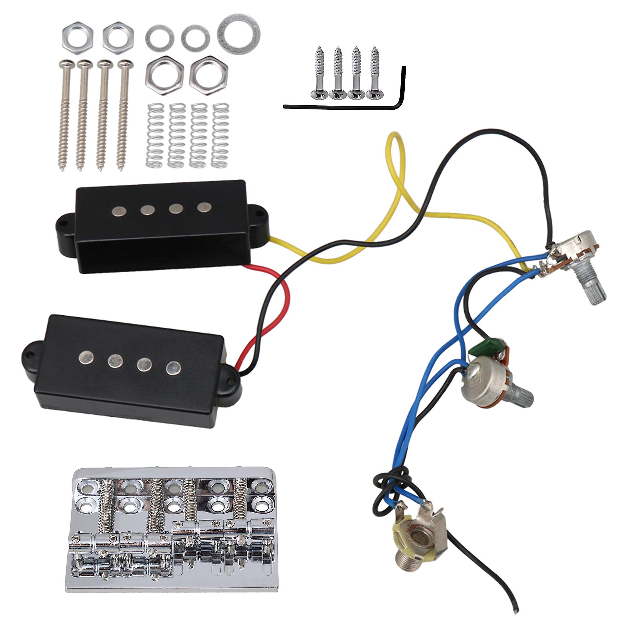 Guitar Bass Pickup Wiring Harness Potentiometer Kit w/ 4-string Bridge