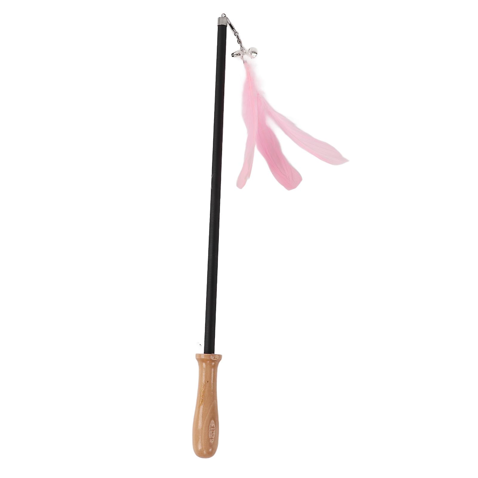 Cat Teaser Wand Retractable Interactive Cat Feather Toy with Bell for Cat KittenPink