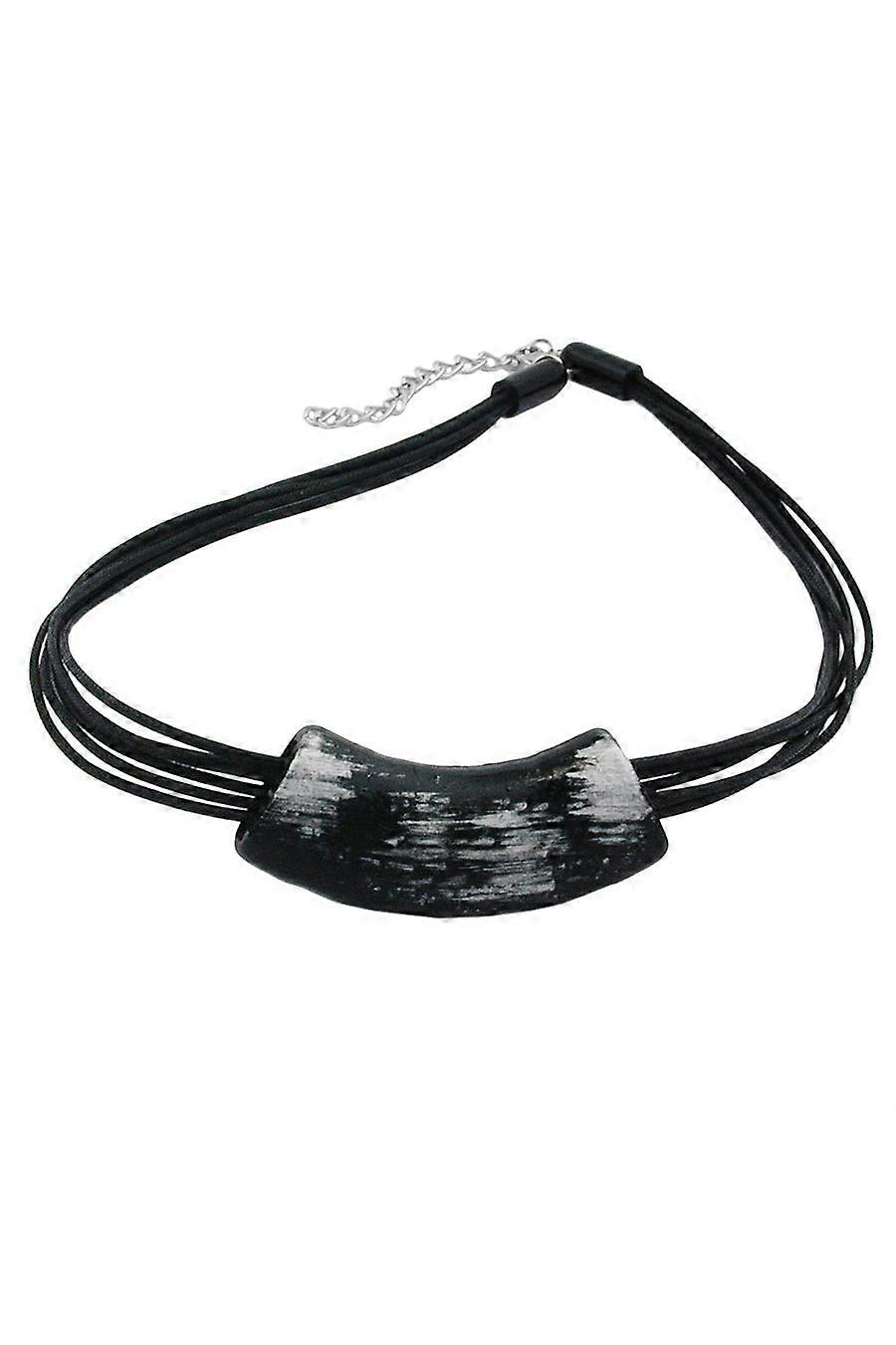 Necklace Tube Flat Black & Silver 50cm - Gl04694
