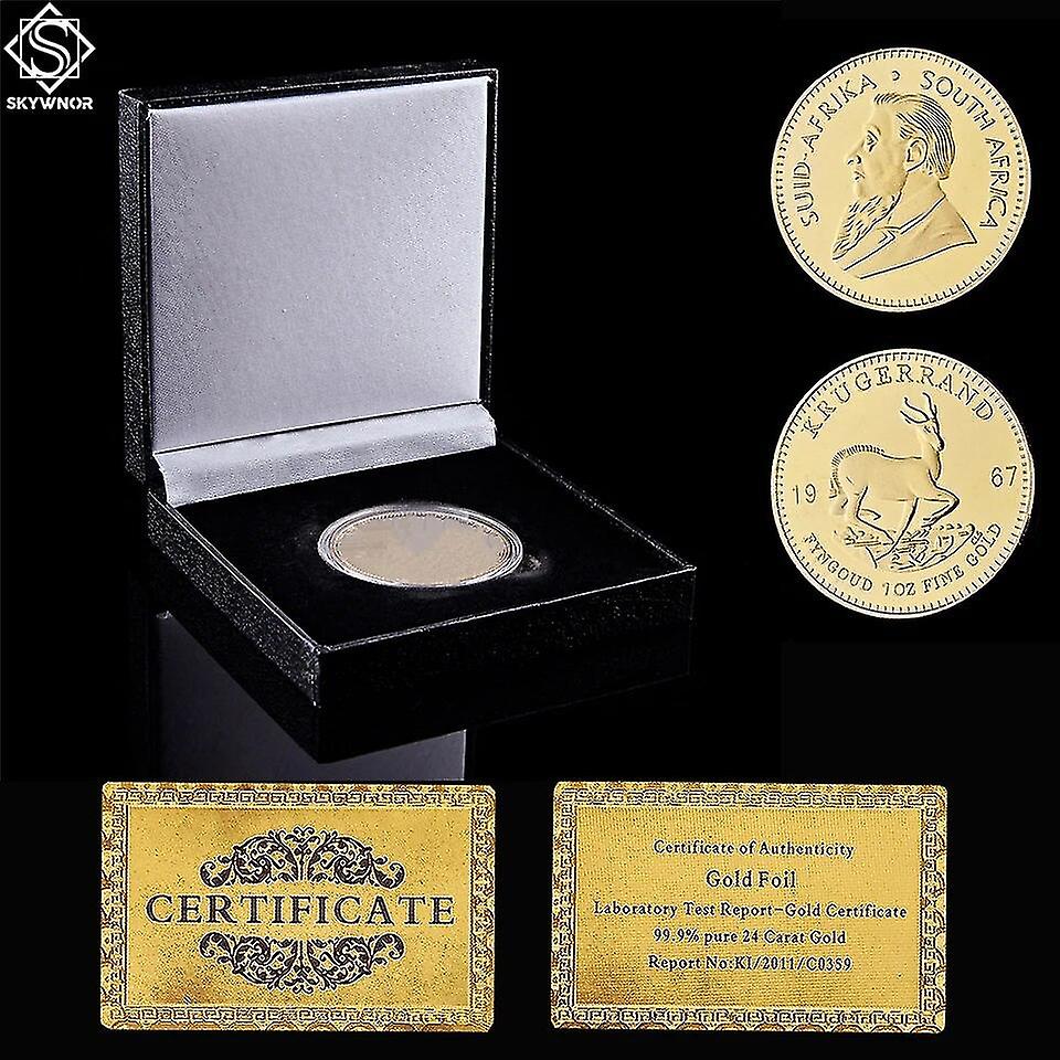 1967 1oz جنوب أفريقيا كروجيران قيمة طبق الأصل الذهب مطلية عملة ث / مربع عرض فاخر