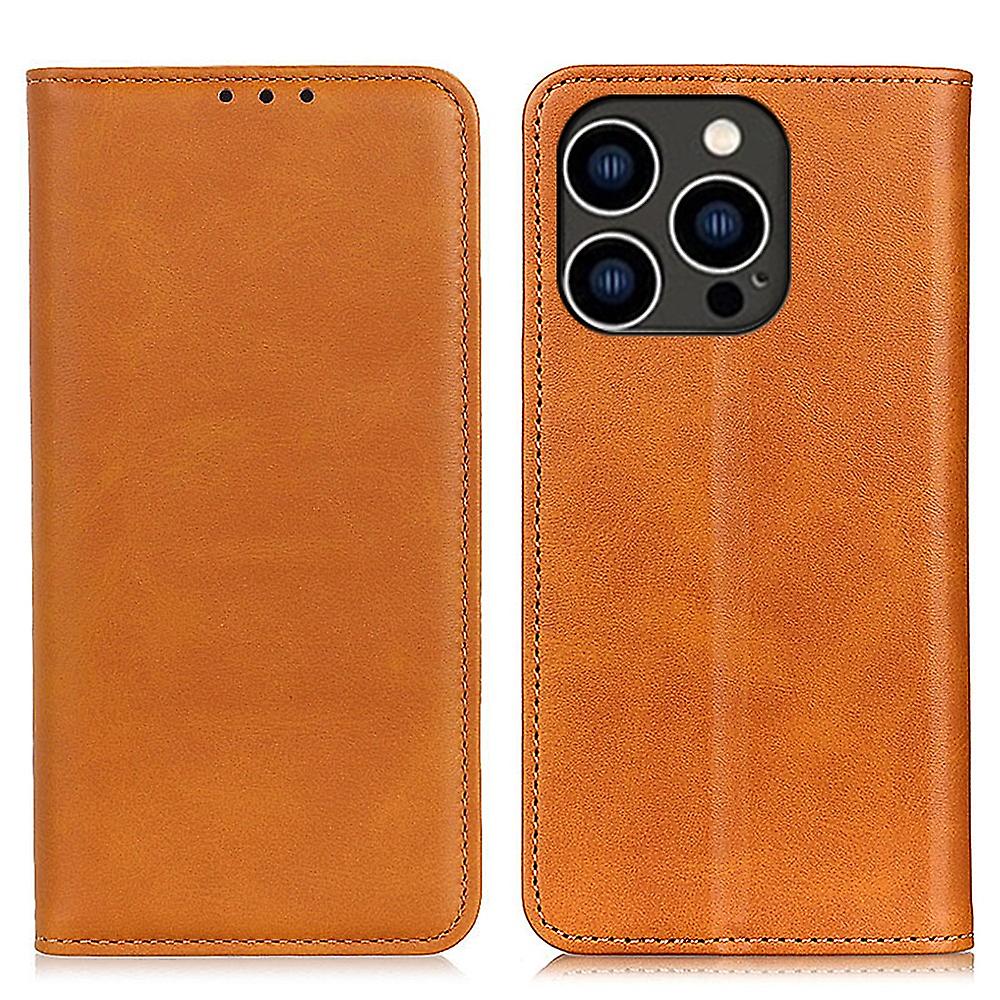 For iPhone 16 Pro Stand Case Split Leather Wallet Phone Cover Auto Magnetic Closed - Brown