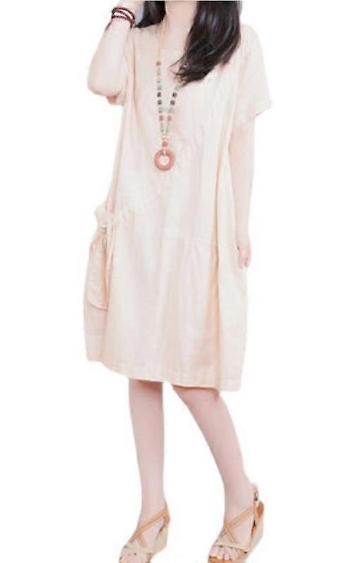 Solid Color Pockets Short Sleeve Dress