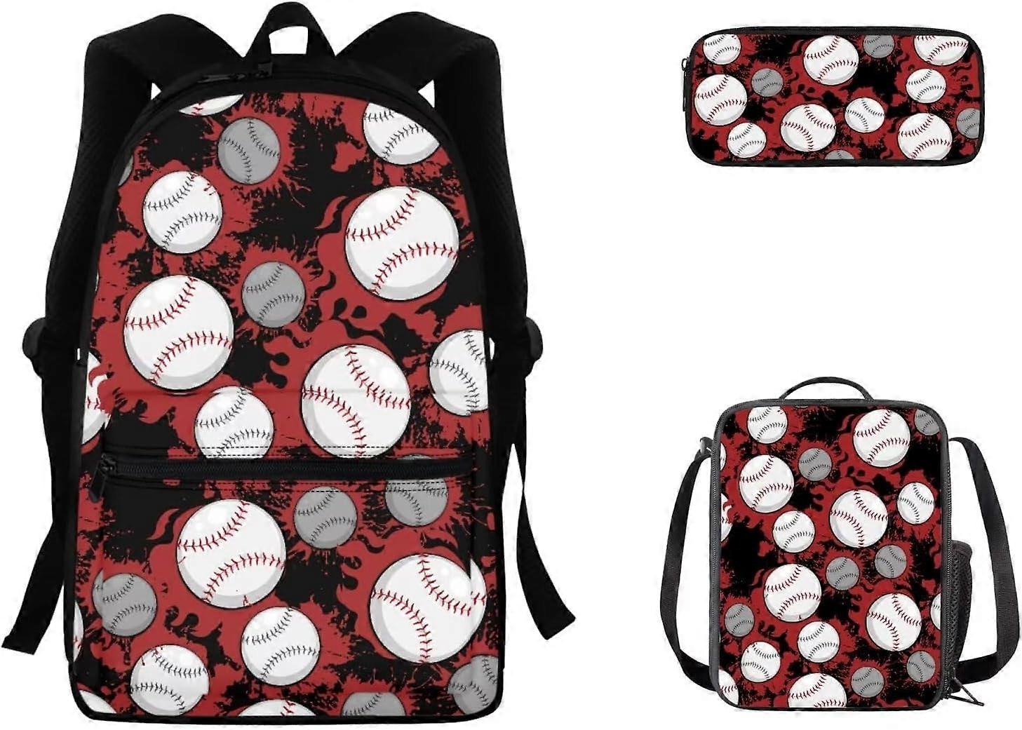 Baseball Backpack Primary Junior High University School Bag Bookbag 3 in1 Reusable Lunch Bag Canvas Pencil Holder School Supplies