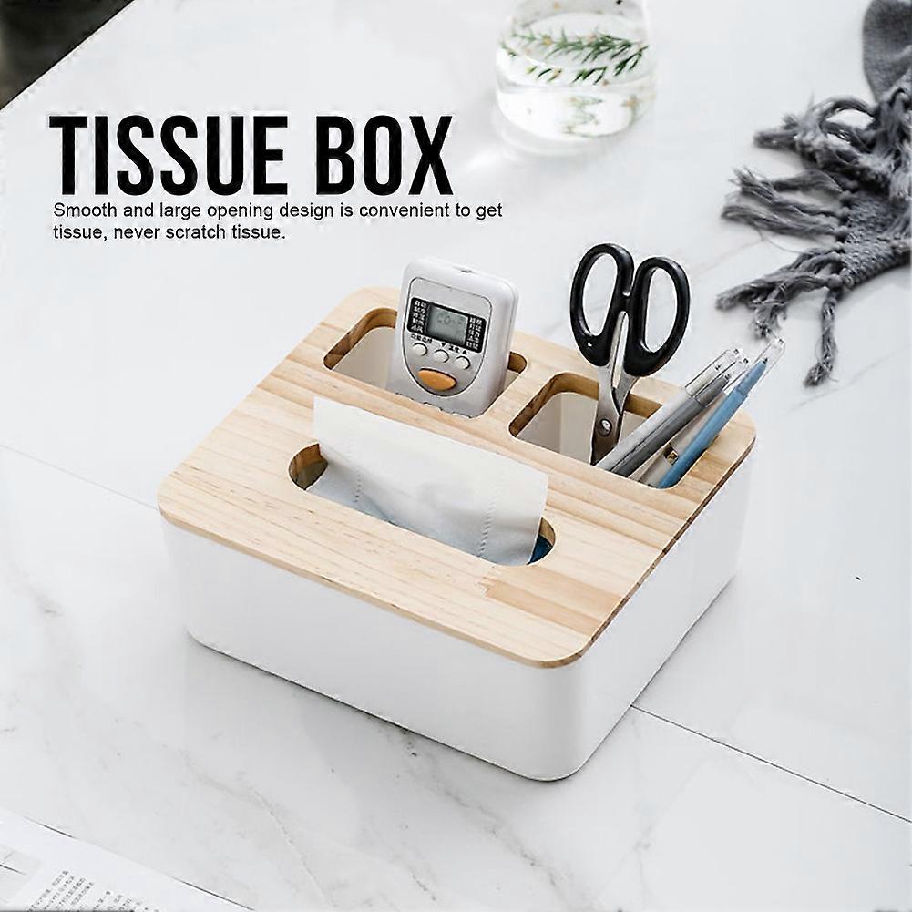 Multifunction Desktop Tissue Box with Lid, 3 Compartments, 23x13x10cm