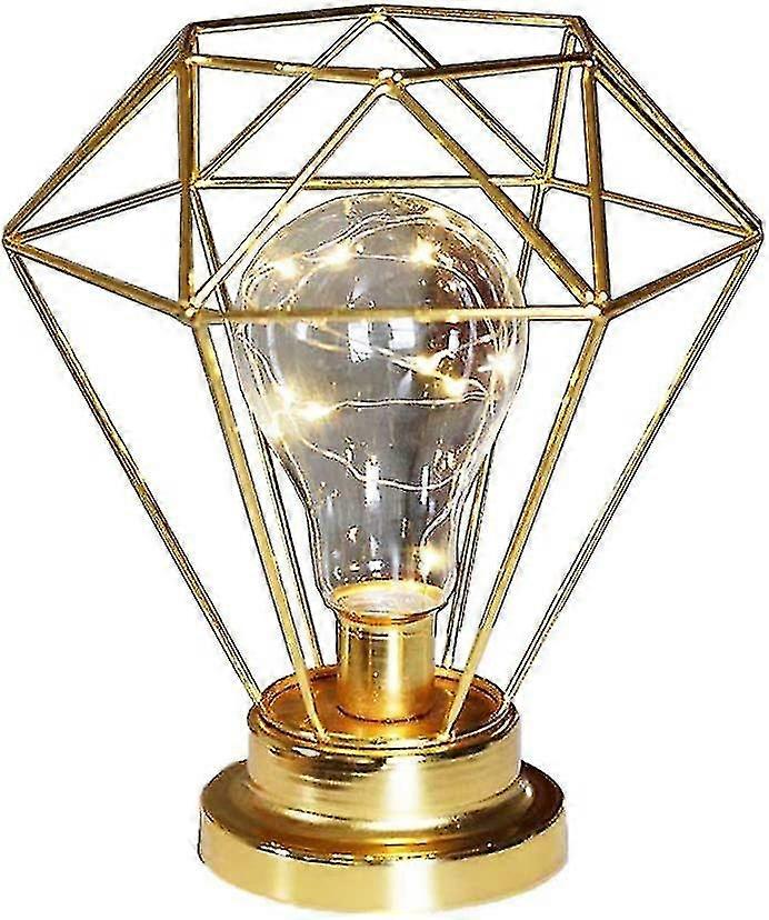 Night Light Diamond Shape Retro Metal Table Lamp Battery Operated