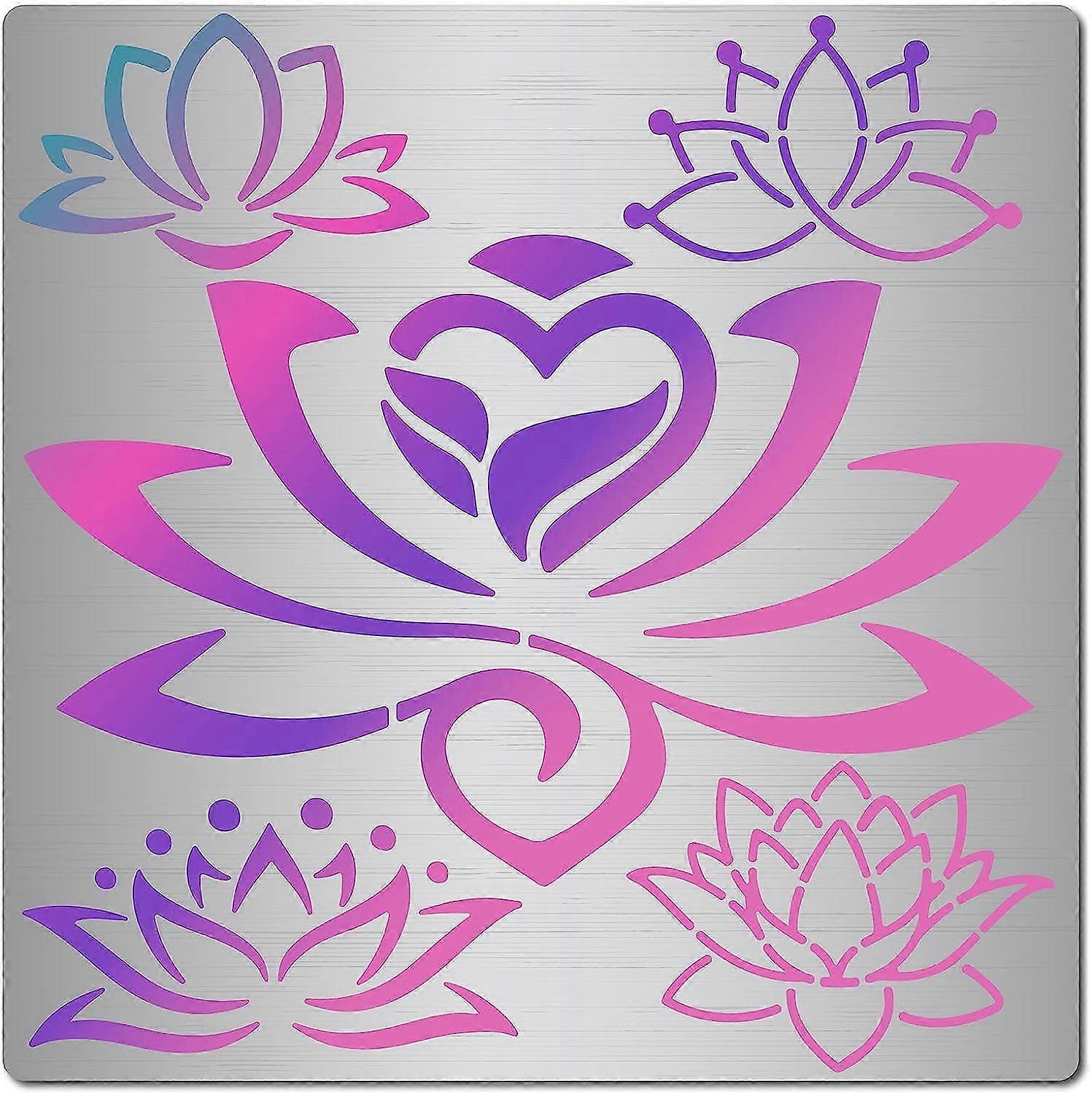 6.3 Inch Lotus Metal Stencil Reusable Flower Yoga Templates Stainless Steel Floral Painting Journal Tool