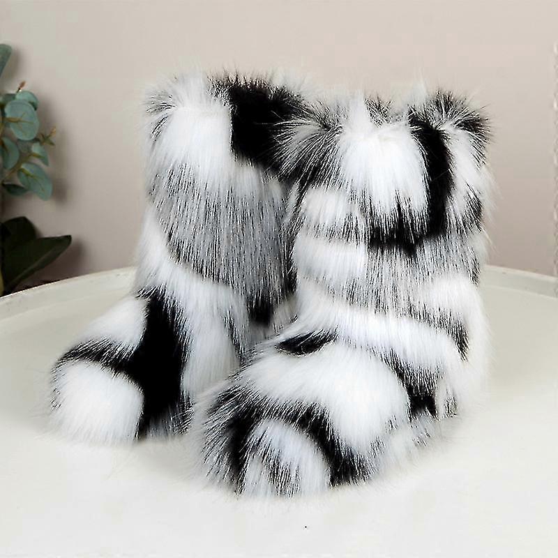 Flat Shoes, High Cut Imitation Fox Skin Snow Boots, Winter Warm Women's Shoes