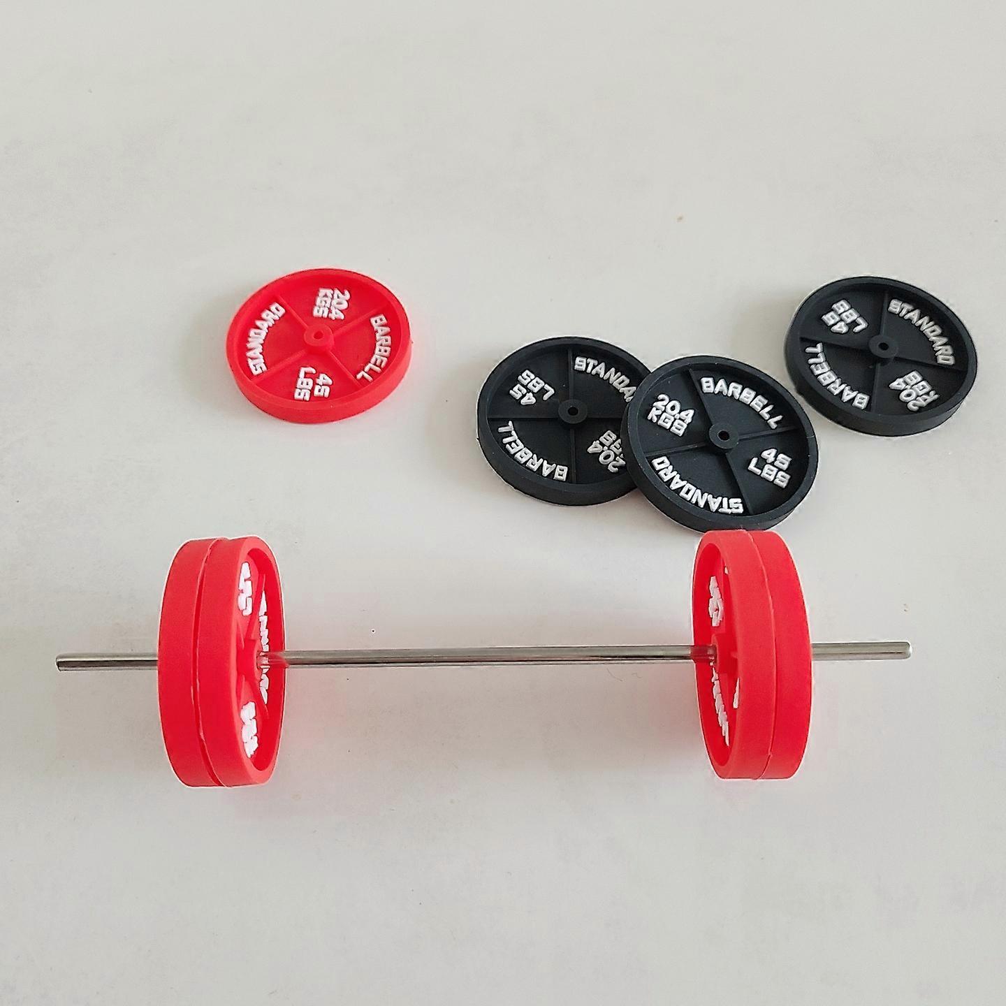 ミニチュアダンベルドールハウスアクセサリー小さなフィットネスオーナメントミニおもちゃバーベルモデルドールハウスジムデコレーションオフィスデスクの本棚赤