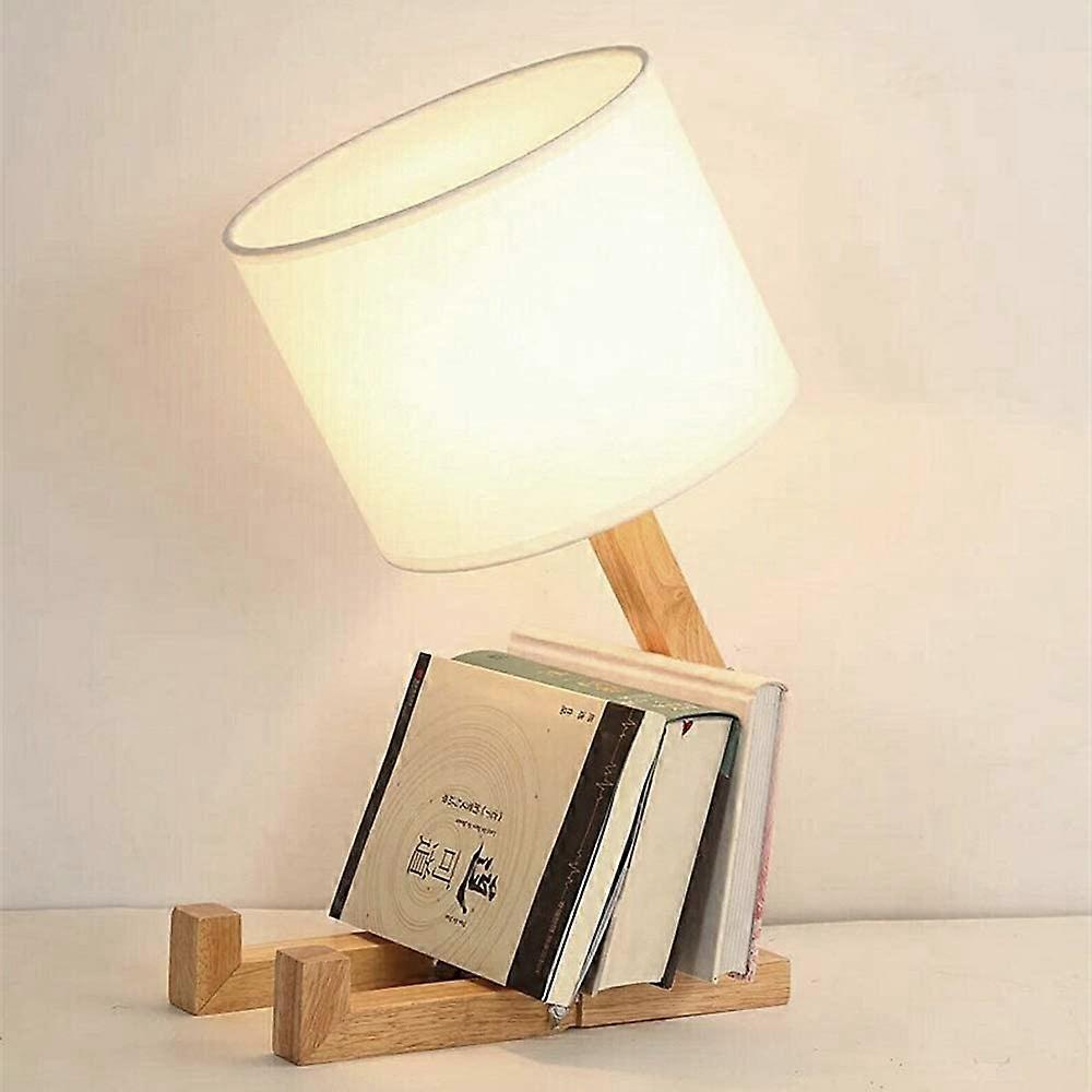 Creative Robot Table Lamp - Adjustable Wooden Bedside Lamp (With Fabric Shade)