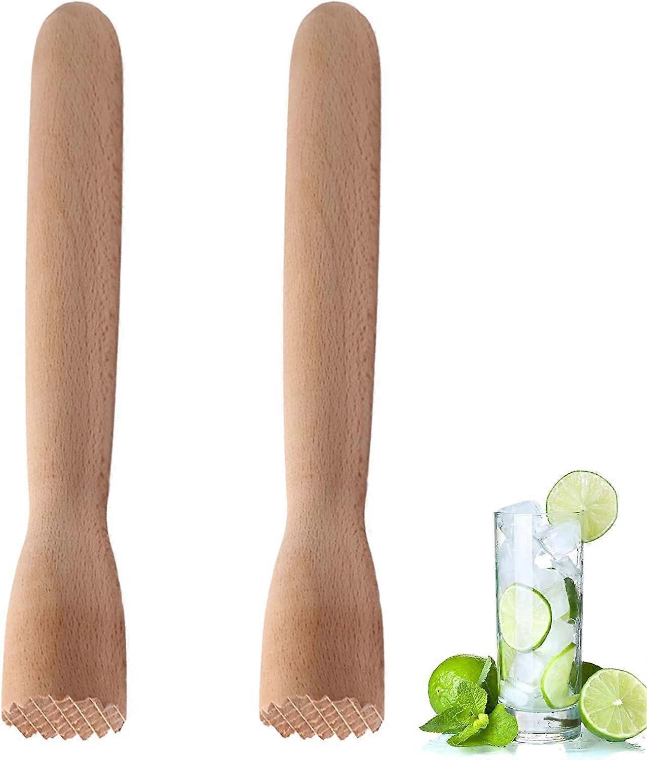 2 kpl Puinen Mojito Muddler Cocktail Muddler Hygieeninen jäämuddler Helppokäyttöinen ja puhdas