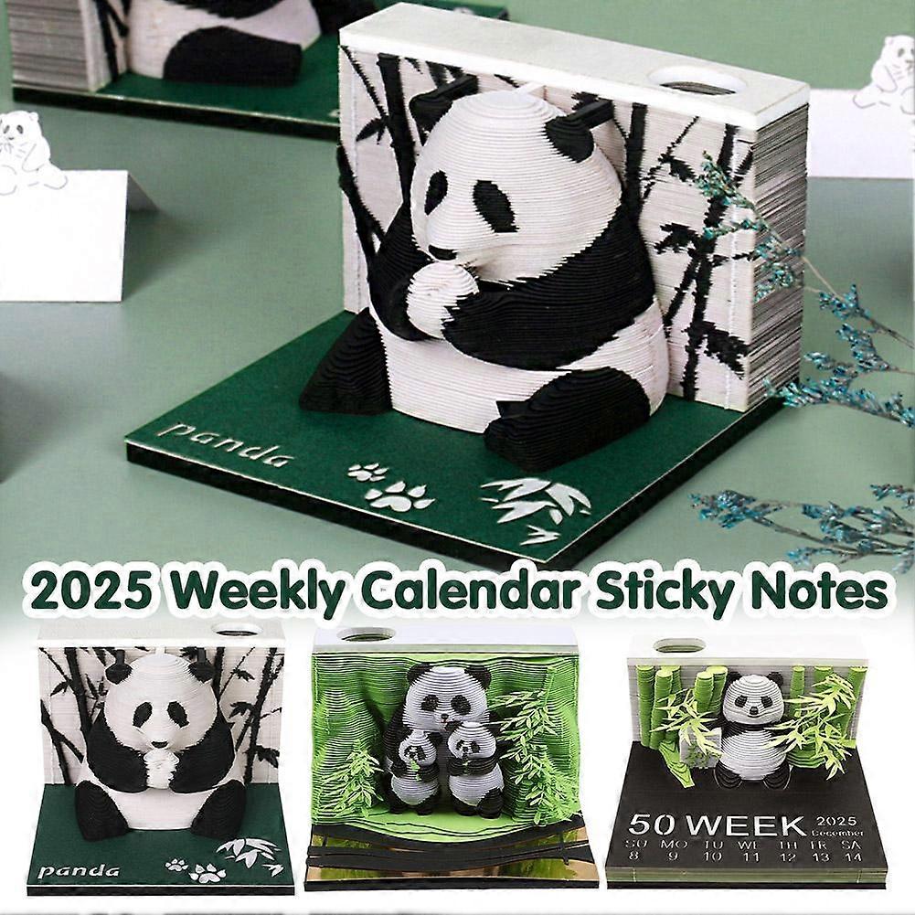 3D Panda Notepad 2025 Weekly Calendar Sticky Notes Creative Desktop Note Gift