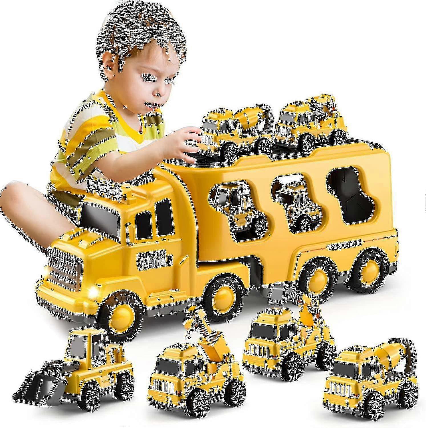 Temi Construction Toddler Truck Toys For 3 4 5 6 Year Old Boys - 5-in-1 Friction Power Vehicle Car T