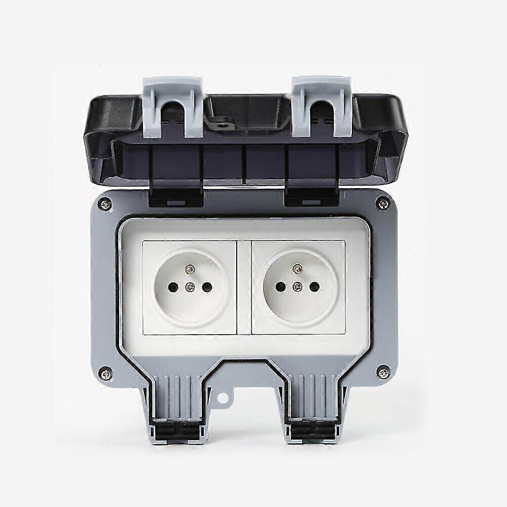 Ip66 Waterproof Socket Bathroom Wall Splash-proof Standard Double Socketwithout Socket Switch(1pcs, Grey)