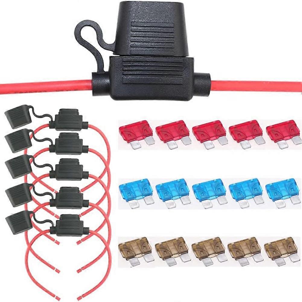 5PCS 16 Gauge AWG Fuse Holder Waterproof Inline Fuse Box for Car Boat Suv